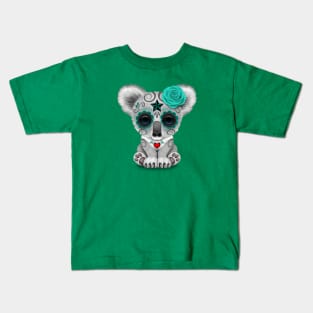 Teal Blue Day of the Dead Sugar Skull Baby Koala Kids T-Shirt